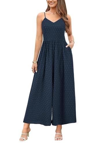 Image of LAISHEN Jumpsuit for Women UK Playsuits Wide Leg Dressy Pants Overall Ladies Summer Casual Dungarees Romper with Pockets (Dark Blue, M)