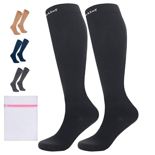 Image of 360 RELIEF 2 Pairs Compression Socks for Women & Men - 15-20 mmHg Travel Flight Socks – Graduated Support - Ideal for Running, Cycling & during Maternity -S/M, Black with Laundry Bag