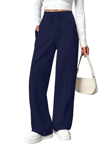 Image of Terecey Womens Joggers Bottoms, Cotton Soft Tracksuit Sweatpants Straight Leg Trousers Women Lounge Pants with Pockets Drawstring S-XXL Navy Blue