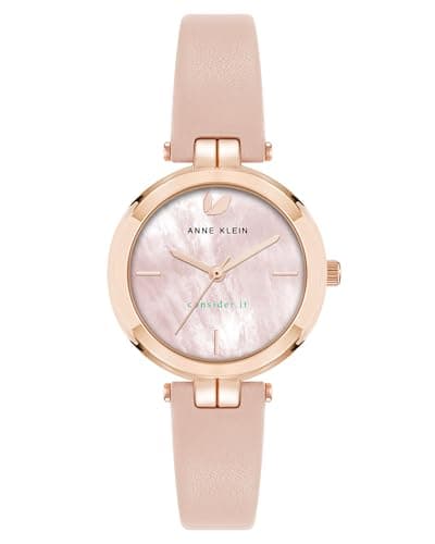 Image of Anne Klein Women's Sustainable Leather Strap Watch, AK/5150,Blush Pink/Rose Gold