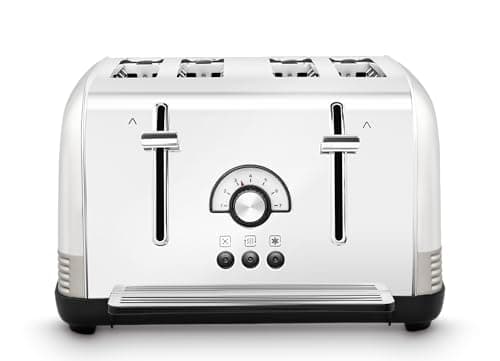 Image of Morphy Richards Venture Retro 4 Slice Toaster, Radio Dial, Variable Browning Control, Width Slots, Removable Crumb Tray, 1900W, Polished and Nickel, 240333