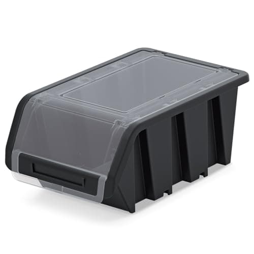 Image of B2C Storage Bins Plastic Order Picking Parts Boxes Lid Scooped Front Stackable Wall Garage Workshop Tool Container (With lid, M - 195x120x90mm)