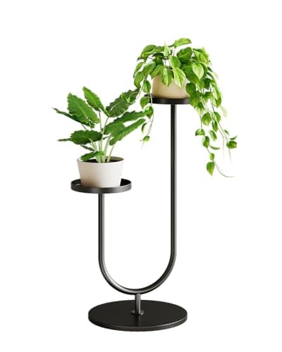 Image of Bamworld Plant Stand Indoor Tall Tiered Plant Stands for Outdoor Plants 2 Pots Corner Plant Holder Black Metal Plants Rack for Living Room Bedroom Decor