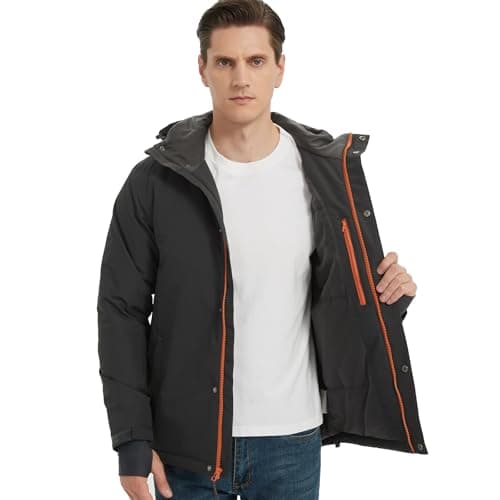 Image of NORDIC OUTLAND Men's Winter Ski Jacket,Waterpoof Insulated Snow Coat,Windproof Hooded Warm Raincoat Windbreaker (UK, Alpha, M, Regular, Regular, Dark Grey)