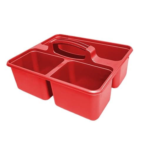 Image of Optimal Products 2 & 3 Sections Compartments Plastic Large Caddy Kitchen Cleaning Tools Carry Tray Tidy Organiser With Handle UK (3 Compartments Red)