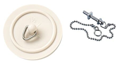 Image of Merriway BH03435 38mm (1.1/2 inch) White Basin Plug With 300mm (12 inch) Polished Chrome Ball Chain and Stay