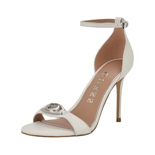 Image of GUESS Women's Kabrina Heeled Sandal, White Leather 140, 7