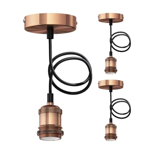 Image of ledscom.de 3 pcs. Pendant Light/Hanging lamp RETRA, Textile Cable, Bronze matt, 1x E27 max. 60W