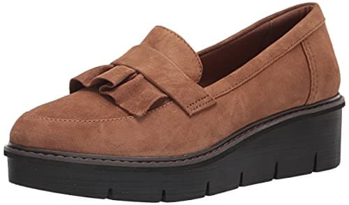 Image of Clarks Women's Airabell Slip Loafer, Dark Khaki Suede, 7 UK
