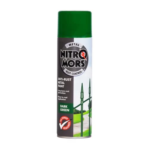 Image of Nitromors Smooth Metal Spray Paint, Dark Green 500 ml UV Resistant, No Primer Required - Ideal for Metal Doors, Garden Furniture, and Railings