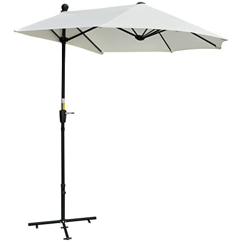 Image of Outsunny 2m Half Parasol Market Umbrella Garden Balcony Parasol with Crank Handle, Cross Base, Double-Sided Canopy, Cream White