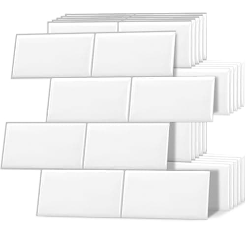 Image of DEWOO White Peel and Stick on Wall Tiles Metro Subway Self Adhesive Backsplash for Kitchen and Bathroom Thick(32 x 27cm,10-Sheet)