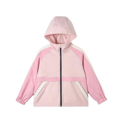 Image of Rolanko Girls Waterproof Jacket with Hooded, Kids Boys Lightweight Windbreaker Raincoat Zip Outdoors Jackets, CoraPink, Size: 14-15 Years, 170