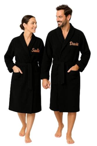 Image of Personalised Dressing Gowns for Women & Men | Embroidered Toweling Bathrobe for Adults | Cotton Loungewear Perfect for His & Her Gifts | Spa & Shower Robe With Collar & Pocket | Black Small/Medium