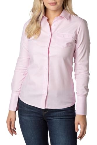 Image of Rydale Ladies Long Sleeve Shirt Women's Smart Shirts Country Check Shirt for Women 100% Cotton (UK, Numeric, 14, Regular, Regular, Ava Pink)