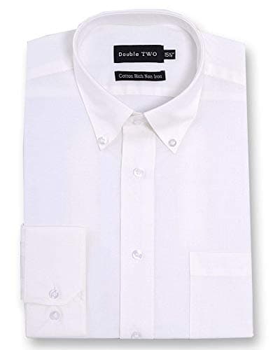 Image of Double TWO Mens Long Sleeved Non-Iron Oxford Cotton Rich Shirt (4900) in White in 15.5