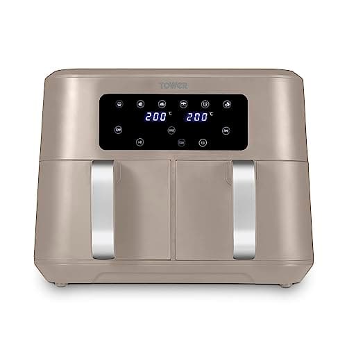 Image of Tower T17137MSH Vortx 8.5L Dual Basket Air Fryer with Dual Cook Function, 2400W, Latte & Chrome