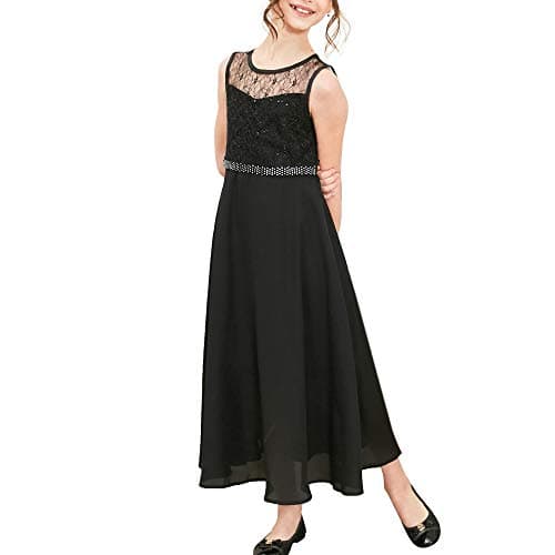 Image of Sunny Fashion LB13 Girls Dress Rhinestone Chiffon Bridesmaid Dance Ball Maxi Gown Age 8 Years Black