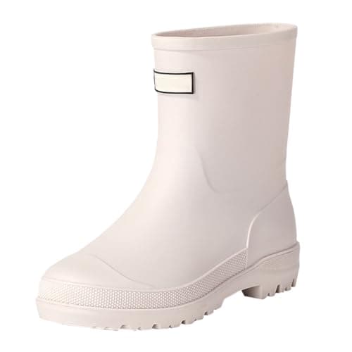 Image of Women's Rain Boots, Waterproof, Non-Slip Rain Shoes, Lightweight Outdoor Wellington Boots, with Flat Sole, Slip-On Boots, Soft Comfortable Work Boots, Fashion Mid-Height Garden Shoes, White, 6 UK