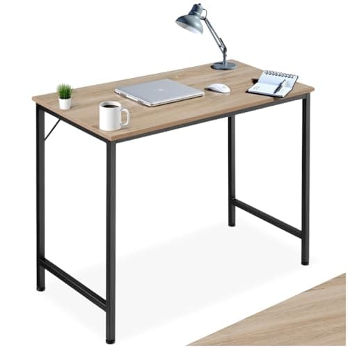 Image of tectake® Desk in Industrial Design, Compact Computer Desk with Durable Steel Frame & Rustic MDF Surface, Height-Adjustable Feet, Easy Setup, Ideal as Bedroom, Study & Office Desk - Light Brown, 80 cm