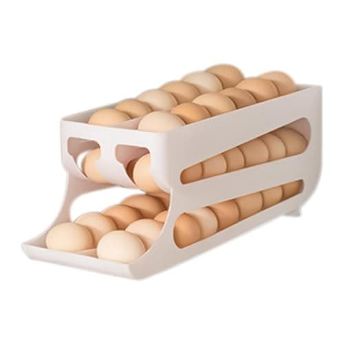 Image of 3 Tiers Egg Holder For Fridge,Auto Rolling Fridge Egg Organizer,Rolling Egg Dispenser Rack,Space Saving Egg Tray,Egg Storage Container For Kitchen Refrigerator Table