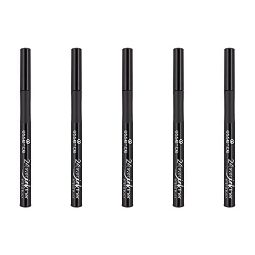 Image of essence 24ever ink liner, eyeliner, eye liner, 01 Intense Black, black, instant results, long-lasting, matte, waterproof, fragrance-free, pack of 5 (5 x 1.2 ml)