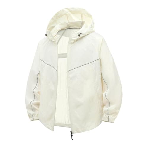 Image of Generisch Men's Functional Jacket, Waterproof, Breathable, Lightweight Summer Casual Jacket with Hood, Loose Fit, Zip, Outdoor Hiking, Comfortable, Breathable, Long Blazer Men, beige, M