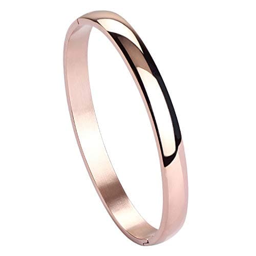 Image of MILAKOO Womens 6MM Stainless Steel Bracelet Plain Polished Finish Oval Bangle Rose Gold