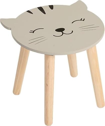 Image of Envenzo Kids Wooden Animal Stool, MDF and Pine Wood, 28x27cm, 4 Assorted Designs, Panda, Bear, Cat and Lion (Cat)