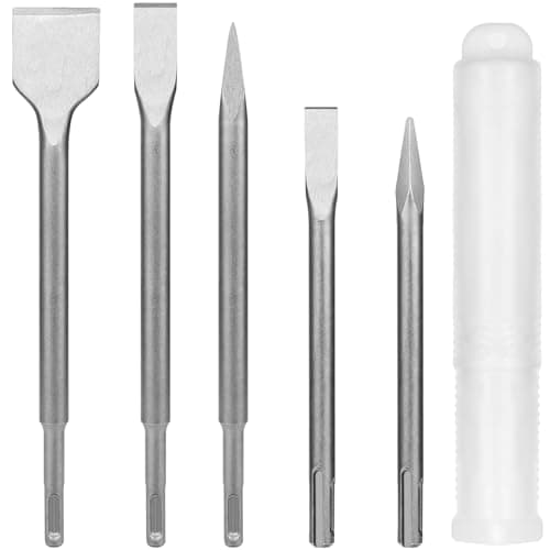 Image of 5-Piece SDS Plus Hammer Chisel Set Heavy Duty Steel SDS Drill Bit Set SDS Plus Impact Drill Bit Includes 3 Flat Chiseland 2 Point Chiselfor Concrete Tile Cement Stone Masonry and Other Brick Wall