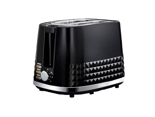 Image of Tower T20082BLK Solitaire 2 Slice Toaster, Browning Control, 850W, Black with Chrome Accents