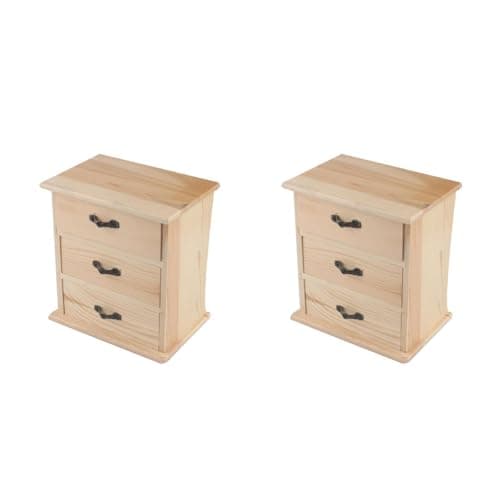 Image of NUOBESTY 2pcs Wooden Cabinets with 3-tier Drawers Desk Storage Boxes for Office Home Jewelry Makeup Organization