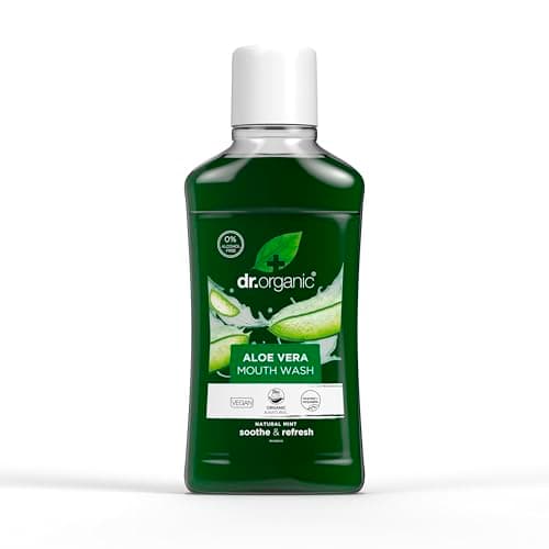 Image of Dr Organic Aloe Vera Mouthwash, Alcohol Free, Fluoride Free, Refreshing, Natural, Vegan, Cruelty-Free, Paraben & SLS-Free, Organic, 500ml, Packaging may vary