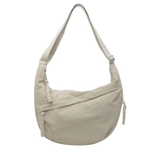 Image of YiYunTE Crossbody Bag Nylon Crescent Cross Body Bag, Women Ladies Girls Dumpling Sling Half Moon Bags, Large Cross Over Hobo Bags Men Across Body Bag Beige Side Shoulder Bags for Travel Shopping