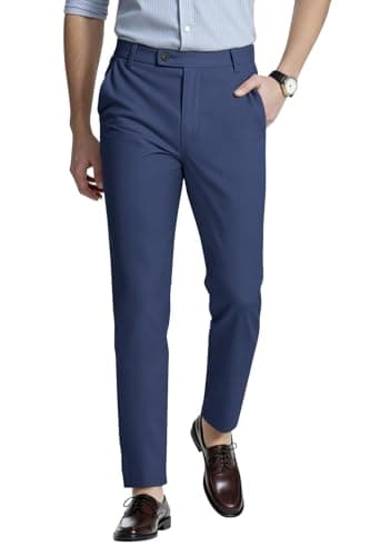 Image of GINGTTO Men's Slim Fit Casual Stretch Chino Trouser Dress Pants for Men Elastic Waist Chino Plain Pants Navy Blue 30