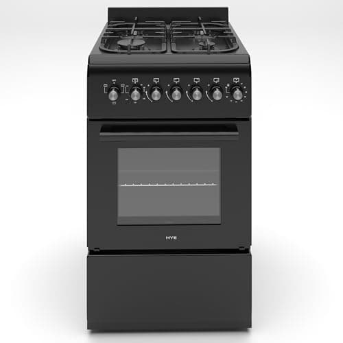 Image of HYE Cooker - Gas Cooker, Versatile 4 Burner Gas Hob, Electric Oven, Smart Cooking Controls & Programs, 50cm Width, Freestanding Design, Black, Ideal For Smaller Kitchens & Couples - C01FS50G17