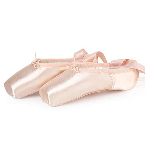 Image of Satin Ballet Pointe Shoes Professional Pink Dance Shoes with Silicone Toe Pads and Sewn Ribbon for Girls Women 7 UK(41 EU)