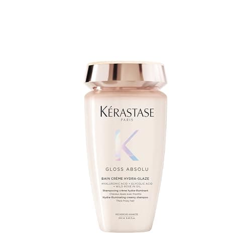 Image of Kérastase Gloss Absolu Bain Crème Hydra-Glaze, Shampoo for Shiny, Thick and Curly Hair, Anti-Frizz Hair Care with Hyaluronic Acid and Glycolic Acid, Volume and Moisture Shampoo, Sulphate-Free, 250 ml