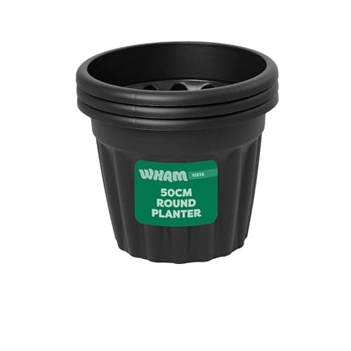 Image of Wham Vista 3 x 50cm Round Plastic Garden Planters | 100% Recycled Plastic | Weather Resistant & Lightweight | Indoor & Outdoor Use | Drainage in UK - Slate/Black