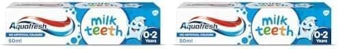 Image of Aquafresh Milk Teeth Baby Toothpaste 0-2 years, Toddler Toothpaste for Infants, Gentle care for Milk Teeth, Pack of 2 x 50ml