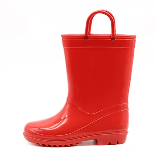 Image of EUXTERPA Kids Wellies Boys Girls Waterproof Wellington Boots, Toddler Child Solid Red Welly Boots for Outdoor Size 9