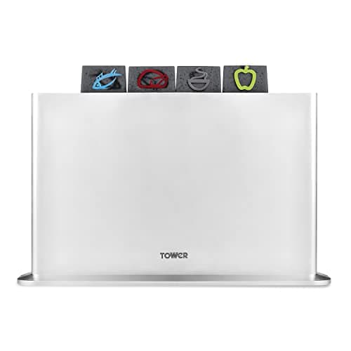 Image of Tower 4 Piece Chopping Board Set with Stand, Grey/Fleck Design, T847042, 29cm x 22.5cm