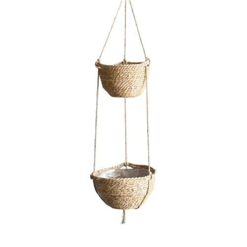 Image of Lnhgh 2 Tier Hanging Planter Basket, Rope Plant Hanger, Double Plant Hanging Planter Basket,Woven Flower Pot For Organizing Decorative Living Room Bathroom Bedroom