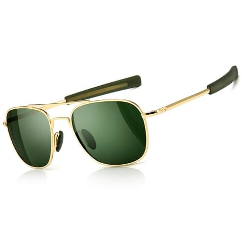Image of SUNGAIT Men's Military Sunglasses Polarized Pilot Style - Bayonet Temples(Gold Frame/Green Lens, 55) A285JKLV UK
