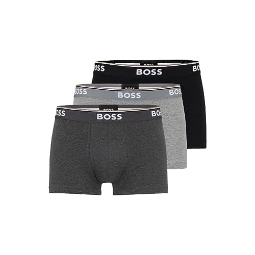 Image of Hugo Boss Men's 3-pack Stretch Cotton Regular Fit Trunkstrunk 3p Co/El 10146061 013? ???? ? ??? ???3 ????????????3 Trunks, Gray/Charcoal/Black, L UK