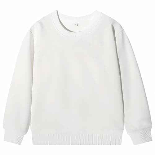 Image of Yufennie Kids Classic Sweatshirts | School Uniform Jumper Pullover, Long Sleeve Top for Boys & Girls White