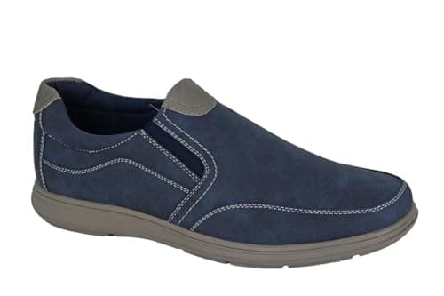 Image of Scimitar Mens Twin Gusset Slip On Casual Shoes with Faux Leather Patch Detail Navy Blue 13 UK