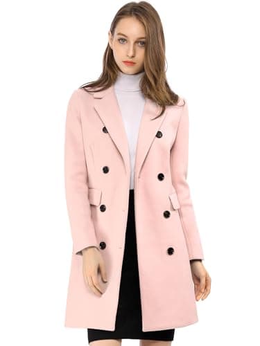 Image of Allegra K Women's Winter Coat Elegant Notched Lapel Double Breasted Trench Coat, Pink, L
