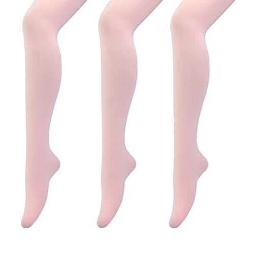 Image of MANZI 1-3 Pairs Womens Girls Basic Convertible Transition Ballet Dance Tights , 3 Pairs Pink-convertible, X-Large(Adult S/M)