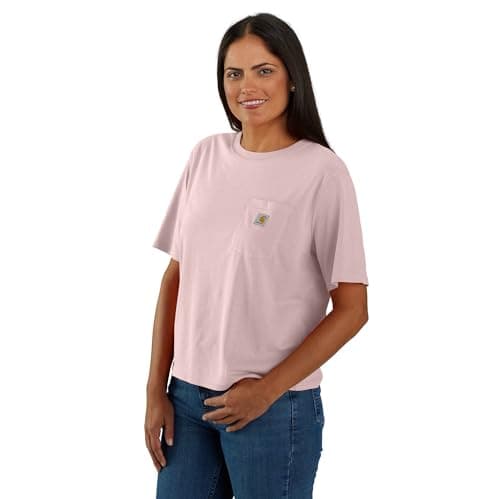 Image of Carhartt Women's Tencel Fiber Series Loose Fit Short-Sleeve Pocket T-Shirt (Also Available in Plus Sizes), Soft Rose, XL
